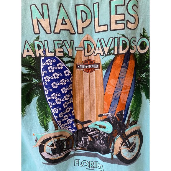 Harley-Davidson Naples light blue green t-shirt surfboards motorcycle men L - Picture 1 of 8